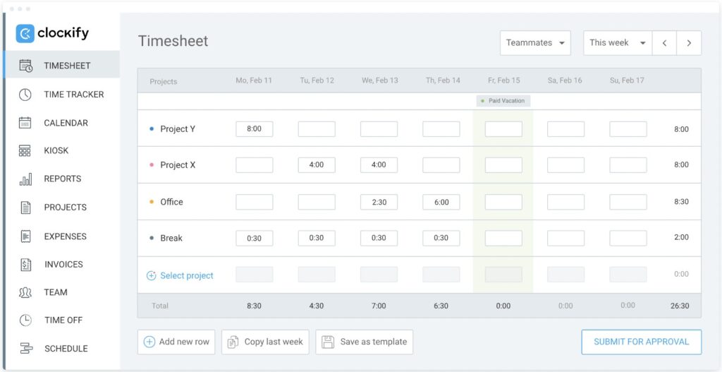 Clockify time tracking