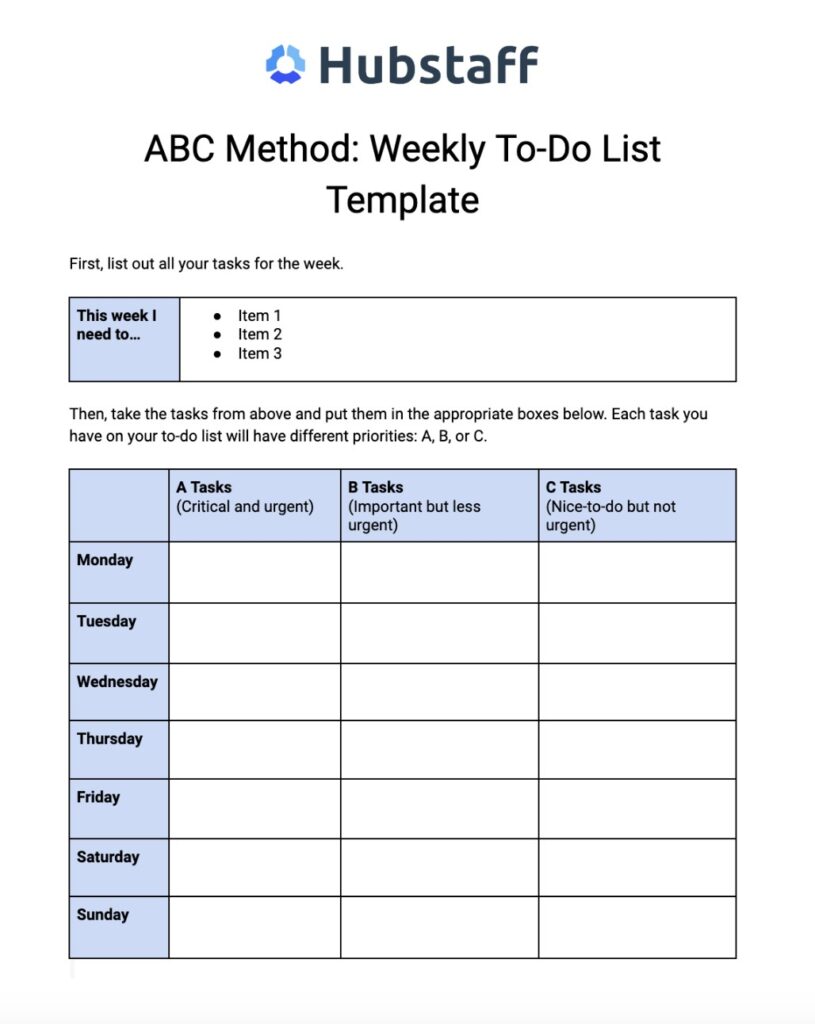 ABC Method Weekly To-Do List