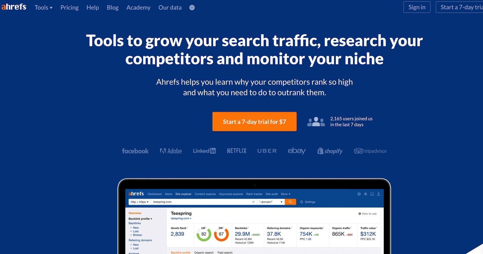 Screenshot of the Ahrefs website