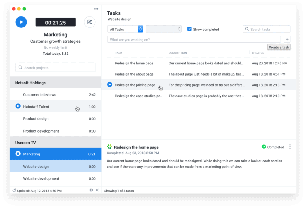 Hubstaff desktop timer