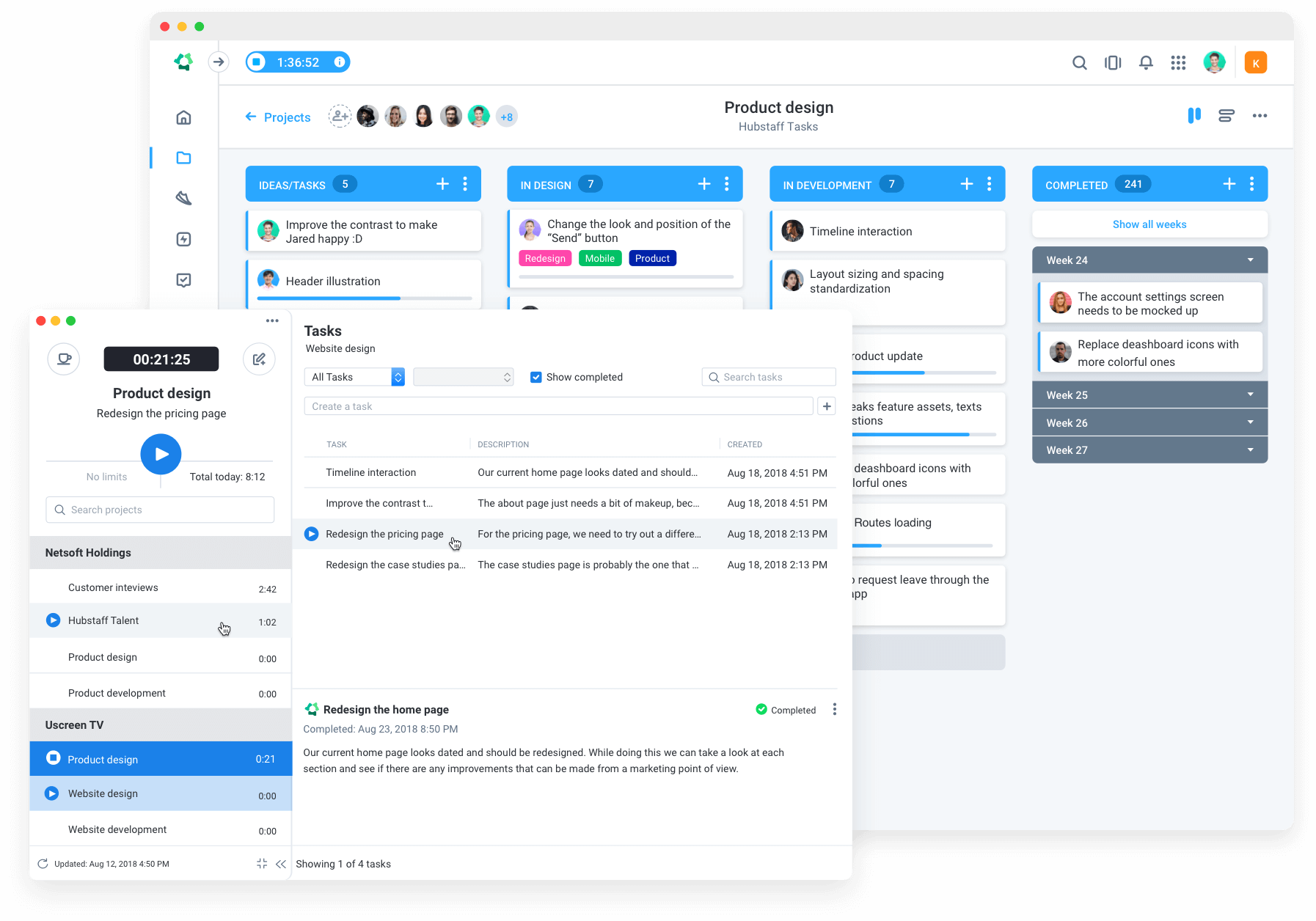 Pair Hubstaff with Hubstaff Tasks to track time to projects, pay employees, and invoice clients appropriately