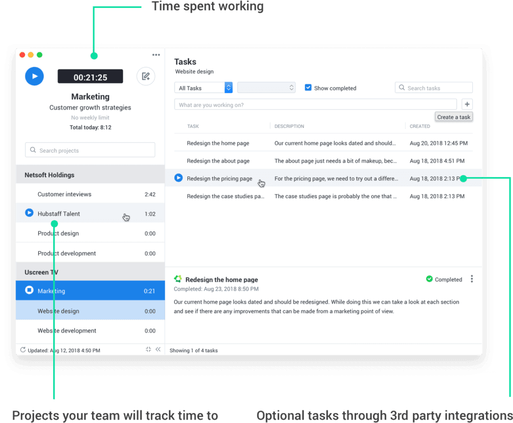 Hubstaff desk client interface