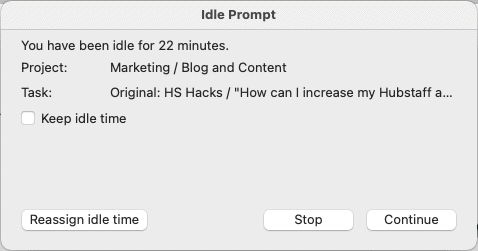 Hubstaff idle timer