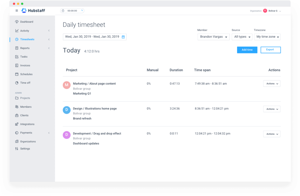 Hubstaff timesheets