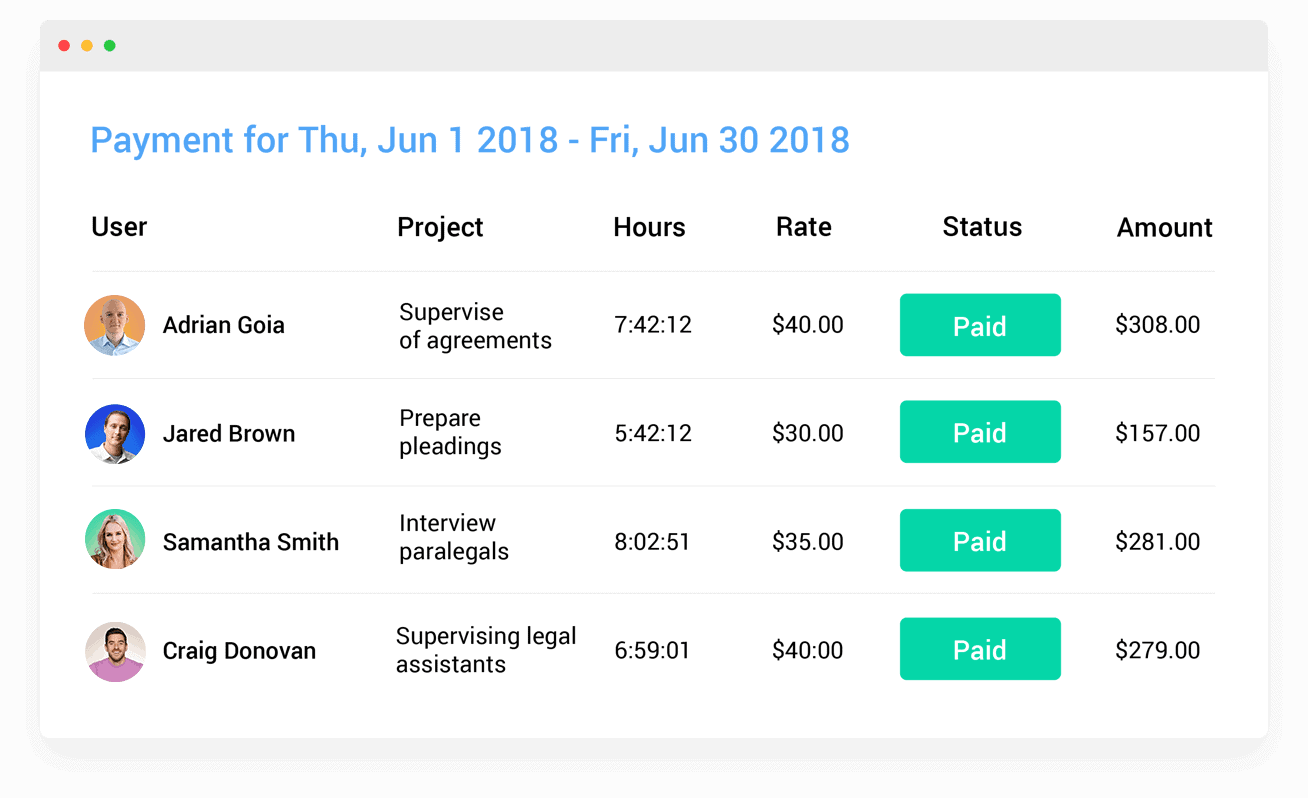 hubstaff payments for law firm time tracking