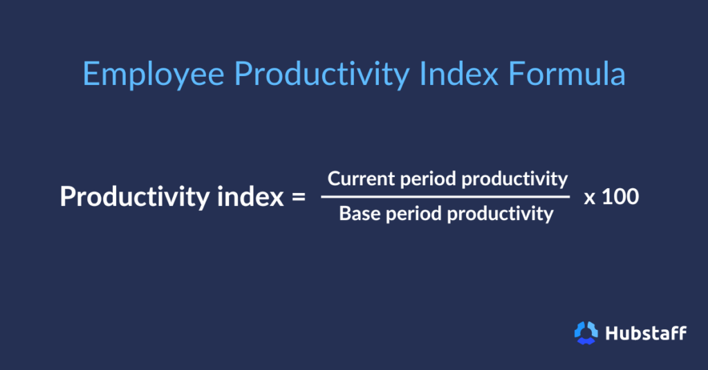 Productivity index = (Current period productivity / Base period productivity) x 100