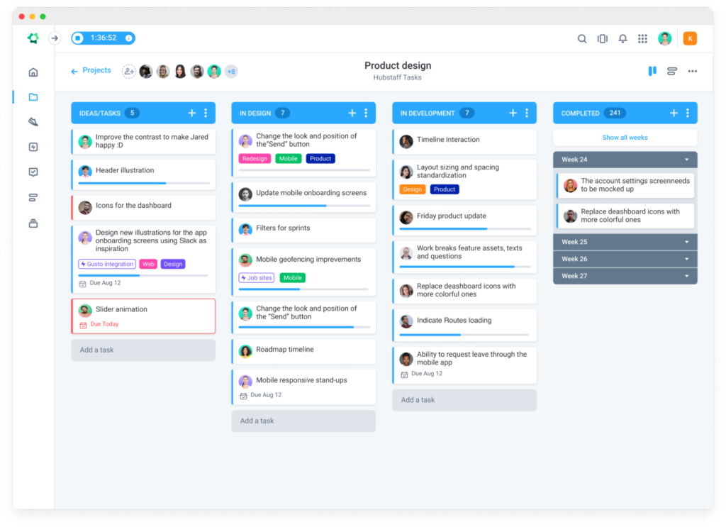 Hubstaff Tasks Kanban board