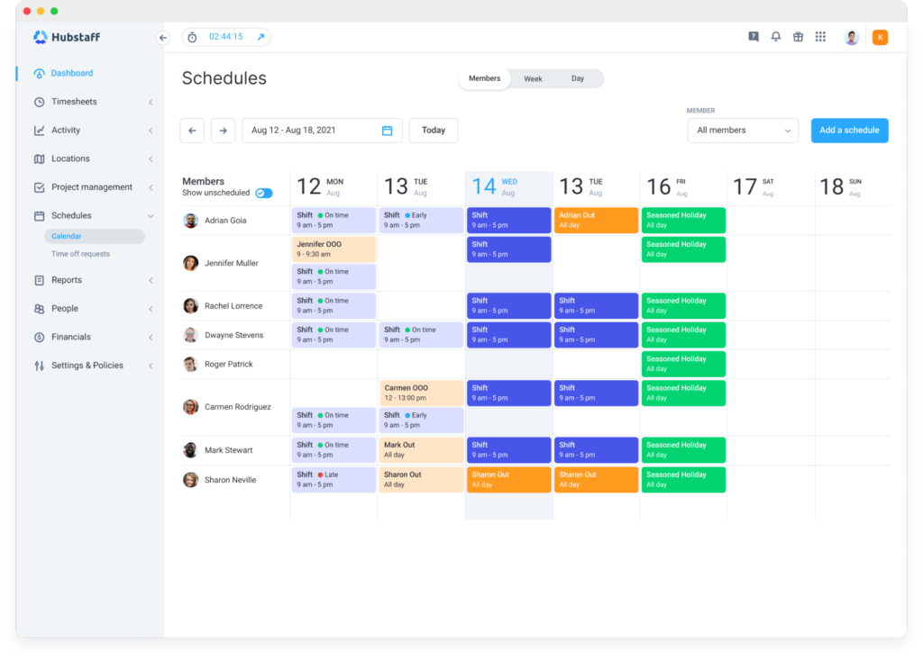 Hubstaff scheduling features