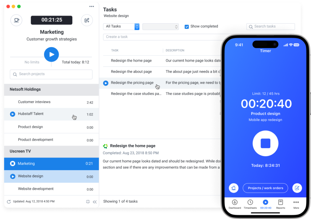 Time tracking for desktop and mobile