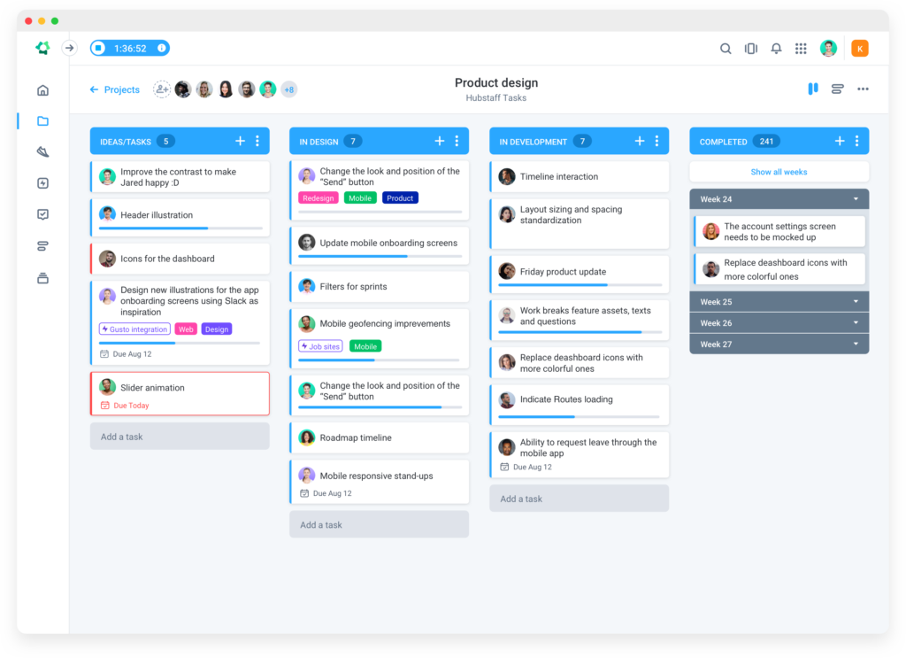 Hubstaff Tasks Kanban board for project control