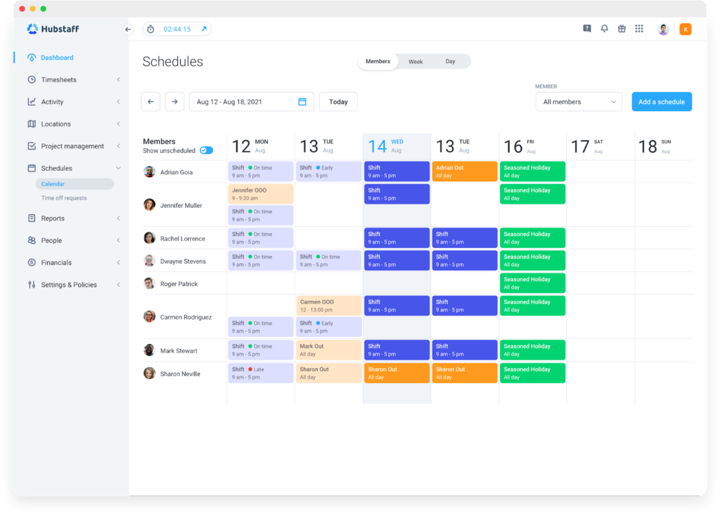 Hubstaff shift scheduling