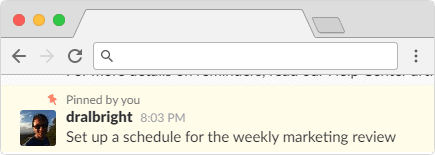 Pinned message in Slack